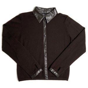 Etcetera Leather Collared  Wool Sweater
